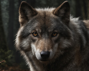 Majestic Wolf in Misty Forest