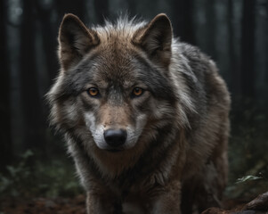 Majestic Wolf in Misty Forest