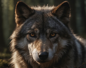 Intense Wolf Portrait in Forest
