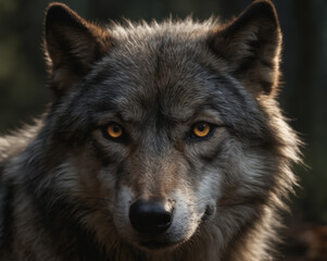 Intense Wolf Portrait with Amber Eyes