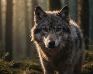 Majestic Wolf in Misty Forest
