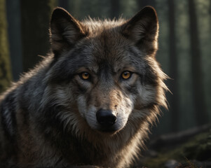 Majestic Wolf in Forest Portrait