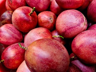 A pile of very fresh, beautiful and delicious passion fruit peach