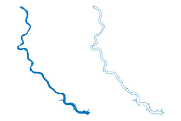Lake Francis Case (United States of America, South Dakota) map vector illustration, scribble sketch Reservoir Fort Randall Dam map