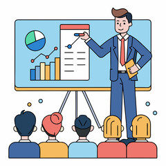 Business Seminar Marketing  Sales & E-Commerce Training Flat Illustration of Professional Conference 