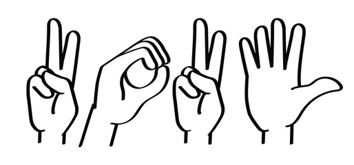 Drawing cartoon deaf sign language, 2025. Deafness cartoon. Gestures hand. Flat vector. For best wishes card or banner, happy new year 2025. Christmas, xmas  time.