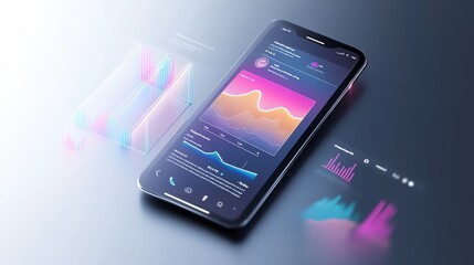 Smartphone displaying data analysis charts and graphs.