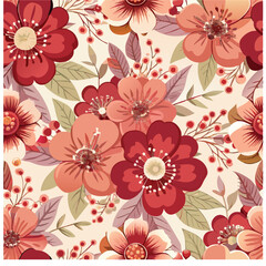 Elegant flower and leaves seamless pattern design