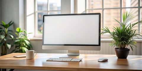 Blank modern monitor screen mockup with copy space, blank, white, display, screen, mockup, modern, monitor