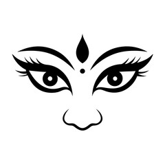 Devi Durga Eyes Vector Line Art Silhouette - Spiritual Hindu Goddess Illustration