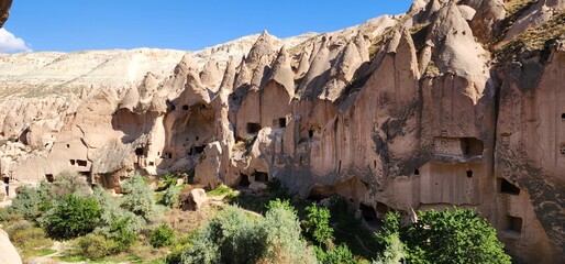 A beautiful rock of volcanic remains. Rock in the form of a cave. Volcanic remains in the form of...