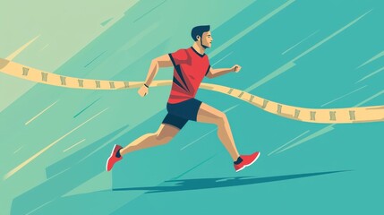 Fototapeta premium A vibrant illustration of a male runner sprinting with determination, showcasing athleticism and dynamic motion.