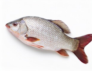 Fototapeta premium isolated real fish on white background, freshwater fish with head tail fresh catch from pond