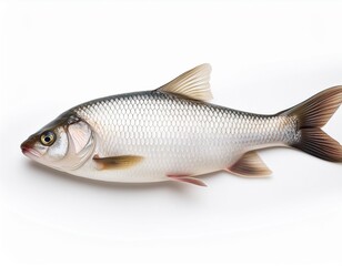 isolated real fish on white background, freshwater fish with head tail fresh catch from pond
