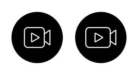 Video player icon on black circle. Camera with play button