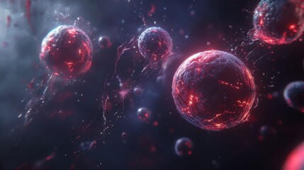 Fototapeta premium Cybernetic Abnormal Cells: Sci-Fi Digital Illustration on Dark Background