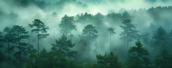 Fog rolling through a forest, providing moisture to the ecosystem, forest resources weather, fog drip