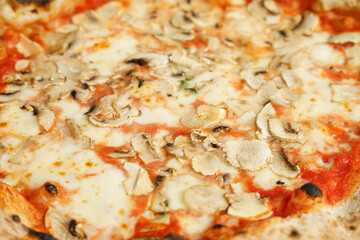 Original Italian pizza with mushroom, cheese and tomato sauce