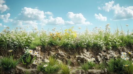 Obraz premium Grassland landscapes where soil depth influences plant height and density, landscape variety soil, grassland ecology