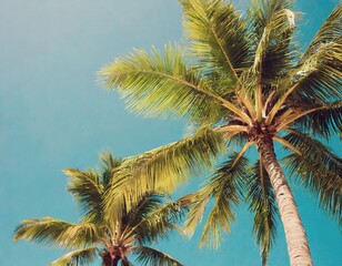 Palm trees over pastel background. Summer, tropical, exotic vacations idea 