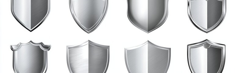 A shield shape in 3D Chrome Material png with a transparent background