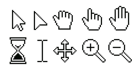 Cursor icon pixel. Computer pixel cursor.