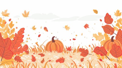 Fototapeta premium Vibrant Fall Landscape with Pumpkins and Leaves