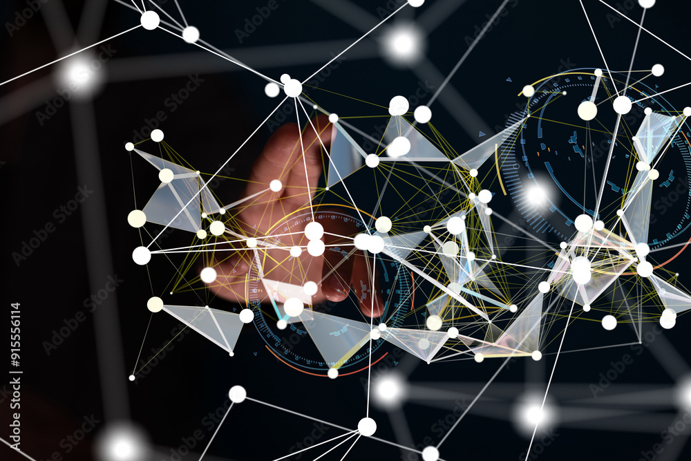 Poster Neural network 3D illustration. Big data and cybersecurity - 3d
