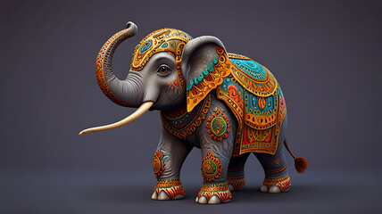 Fototapeta premium A 3D cute cartoon style Ganesha, the Hindu elephant-headed god, with a round belly, big eyes, and a gentle smile, set against a simple background
