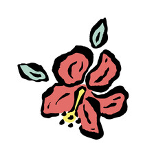 Inky abstract hibiscus flower sketch isolated on white. Black line art of minimalist doodle floral. Hand drawn botanical illustration © akini
