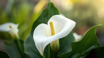 Pure Elegance: Close-up of a Delicate White Calla Lily in Full Bloom