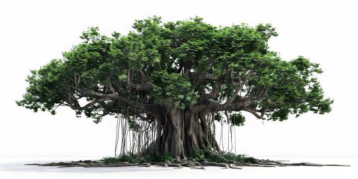 300-Year-Old Banyan Tree on White Background, Historic 300-Year-Old Banyan Tree with White Background