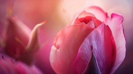 Delicate Pink Rosebud in Close-up View with Soft Petals and Beautiful Details