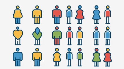 Set of Colorful Stick Figure Icons.