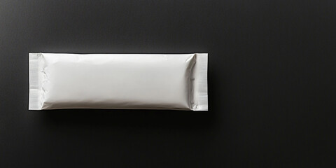 A white plastic food package on a black background, a mockup template