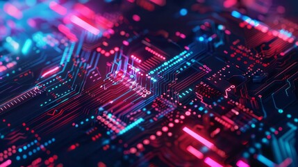 Fototapeta premium technological background with original code lines, dark and vibrant neon elements, detailed and intricate patterns, dynamic and futuristic, high contrast and vivid