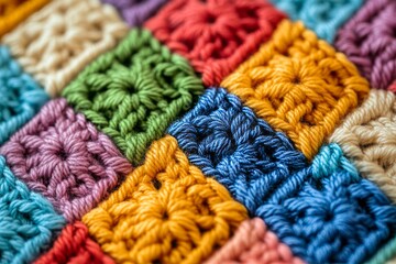 Patchwork clothing knitting in rainbow traingle pattern.