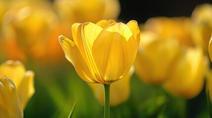 Close-up of a blooming yellow tulip 