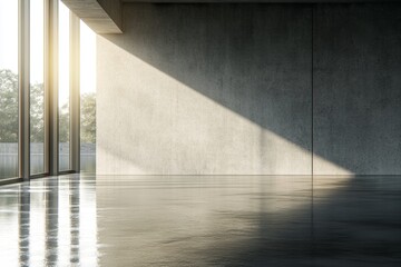 Obraz premium A mockup of an office flooring building with an empty concrete wall.