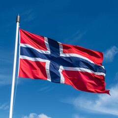 Norwegian flag - the national symbol of Norway, Norway's flag at sunrise