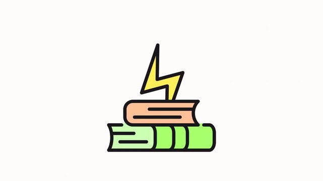 Lightning bolt above two books icon. motion graphic icon