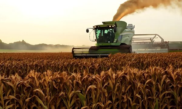Harvest: A combine efficiently gathers crops in a sun-drenched field, embodying the essence of agriculture and abundance. 