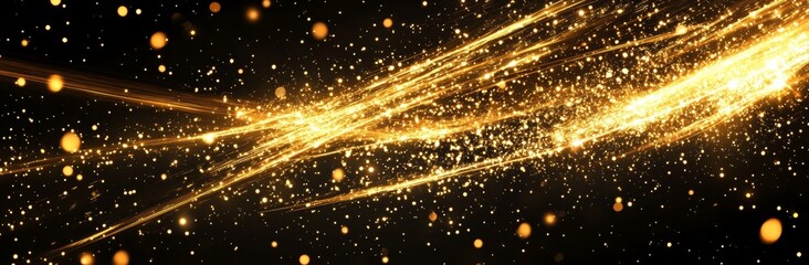 Obraz premium On a black background, golden lines of light and energy explosion.
