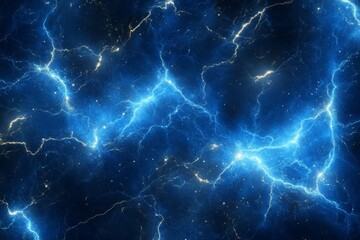Seamless dark blue background with electric glowing lightning flares effect tileable magical neon energy field burst or plasma storm pattern generative AI