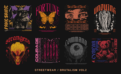 Brutalism Streetwear Vector T-shirt Design Bundle, Urban Graphic T shirt Set. Streetwear T shirt Design for Print on Demand, Brutalism Design Set. Urban T-shirt Design