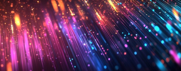 Obraz premium Abstract background with glowing light lines and bokeh, data transfer concept.