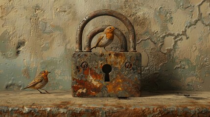 Two Robins and a Rusty Lock.