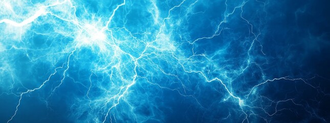 Obraz premium Backdrop in dark blue with electric glowing lightning flares effect. Tapeable magical neon energy field burst, plasma storm pattern. Electrical concept backdrop. Powe, electricity concept backdrop.
