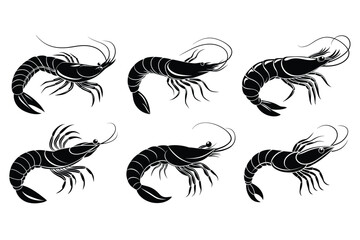 Shrimp Silhouette Sea Animal Vector Illustration