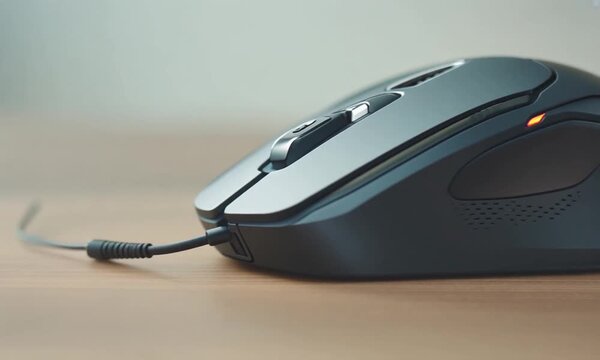Black Wired Gaming Mouse Close-up 